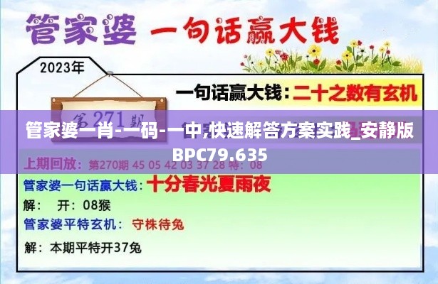 管家婆一肖-一碼-一中,快速解答方案實踐_安靜版BPC79.635