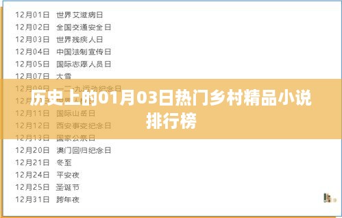 鄉村小說熱門排行榜，歷史一月三日榜單揭曉